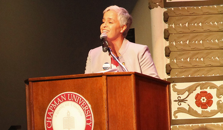 Betty Valencia Speaking at the Dolores Huerta event