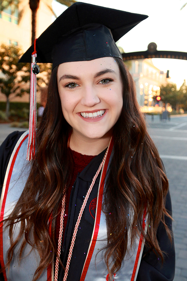 Amanda Moore in cap and gown at Chapman University Commencement