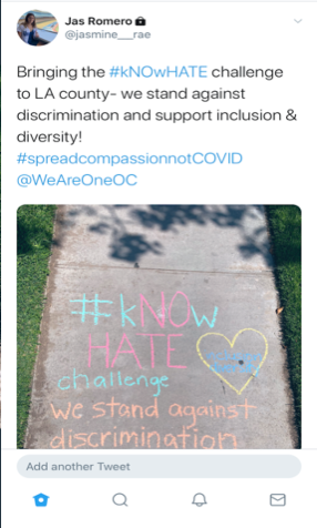 CSP student Jas Romero's kNOw Hate sidewalk display tweet
