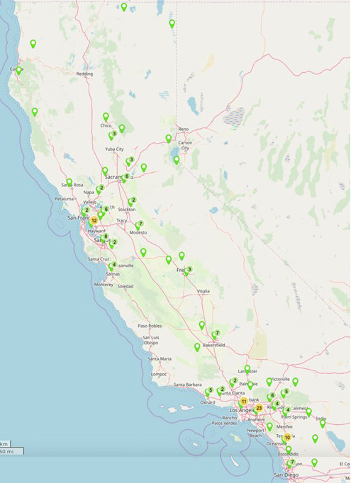 California map showing locations of webinar participants