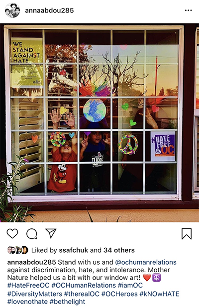 Dr. Annmary Abdou's kNOw Hate window display tweet