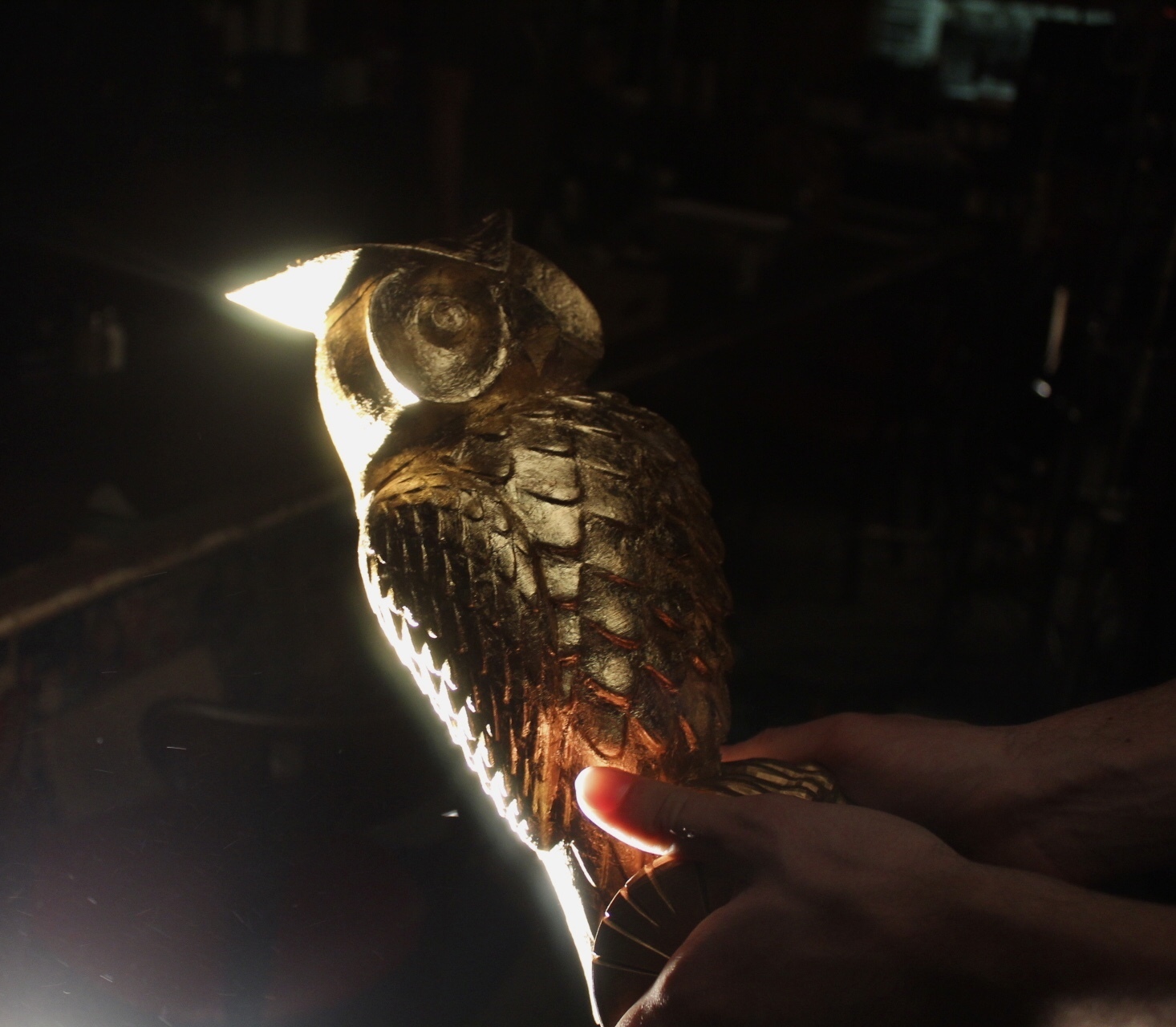 3D printed owl on set
