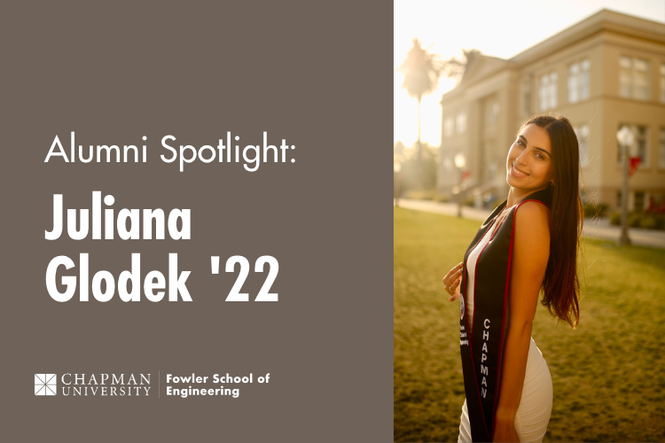 Juliana Glodek, an engineering alumni posing for a picture in front of Memorial Hall