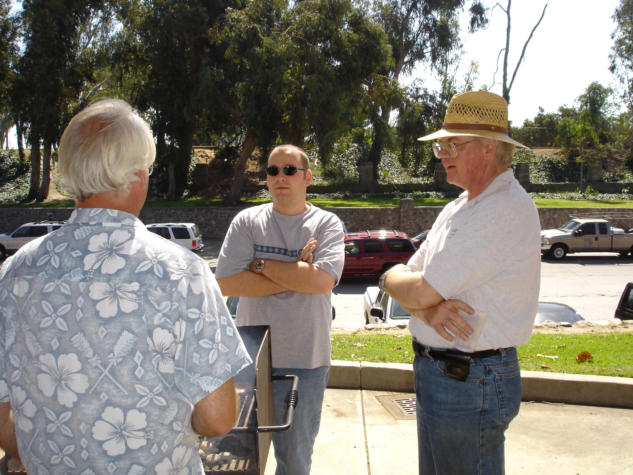 three men at a picnic