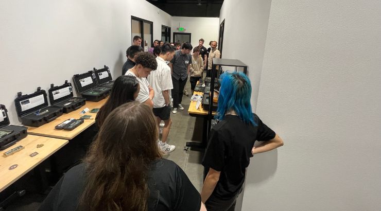 Chapman Engineering students taking a tour of Second Order Effects' El Segundo office.