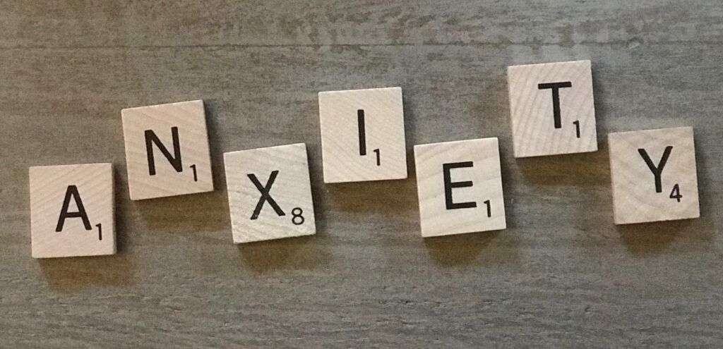 Scrabble Tiles that spell the word, anxiety