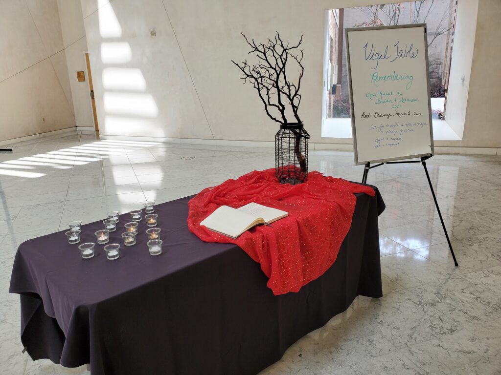 Vigil table in the Fish Interfaith Center