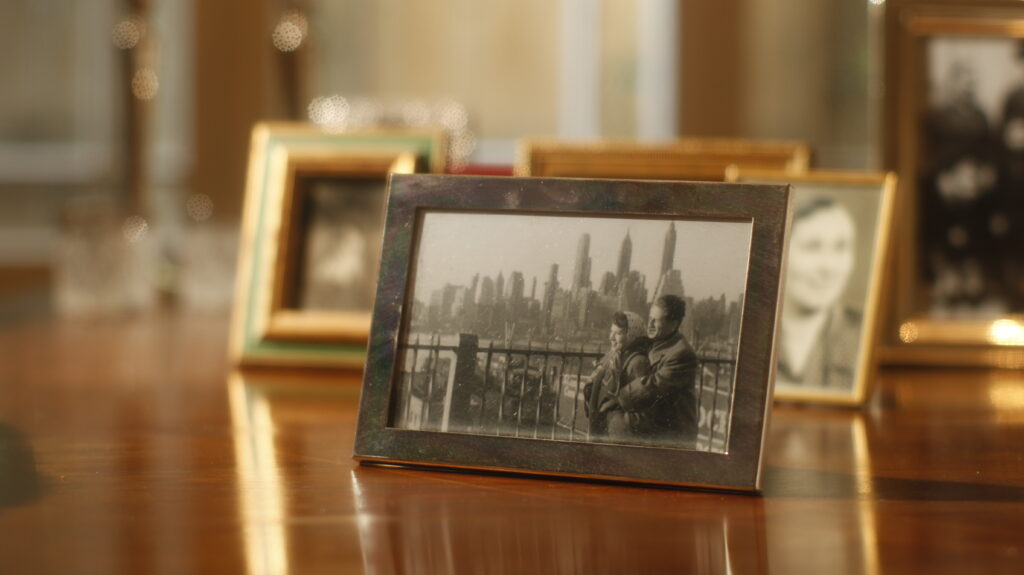 black and white photo of Erica Jacoby and Image of a framed black and white photograph of Erika and Emil Jacoby, New York City, 1950husband, Emil