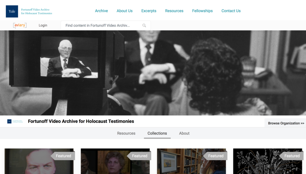screen shot of the Fortunoff database site