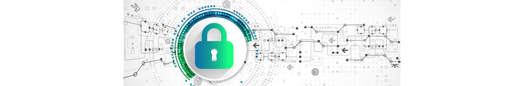 Padlock connected and surrounded by circuits