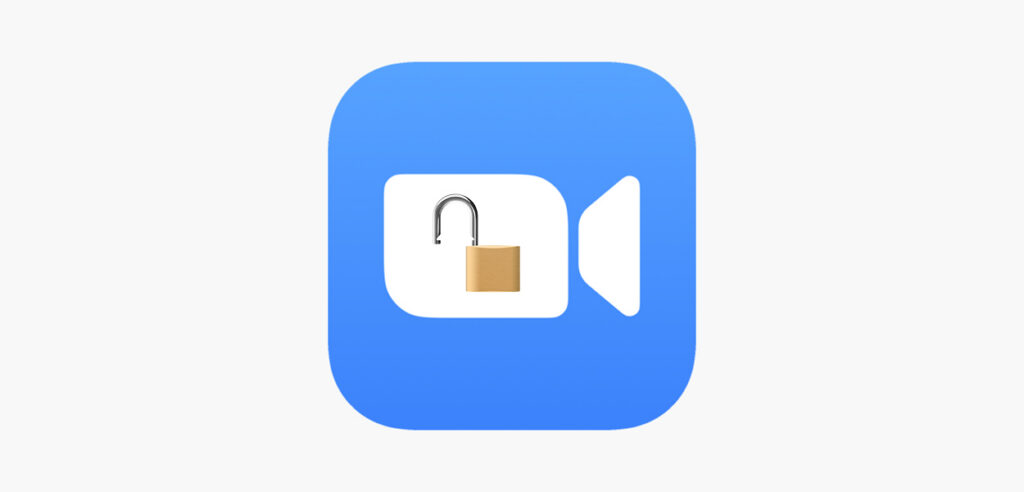 White video camera on a blue background with an unlocked padlock inthe center.