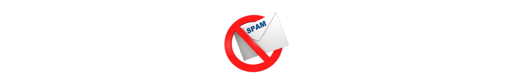 Red circle with a slash through the middle over an envelope marked as SPAM.