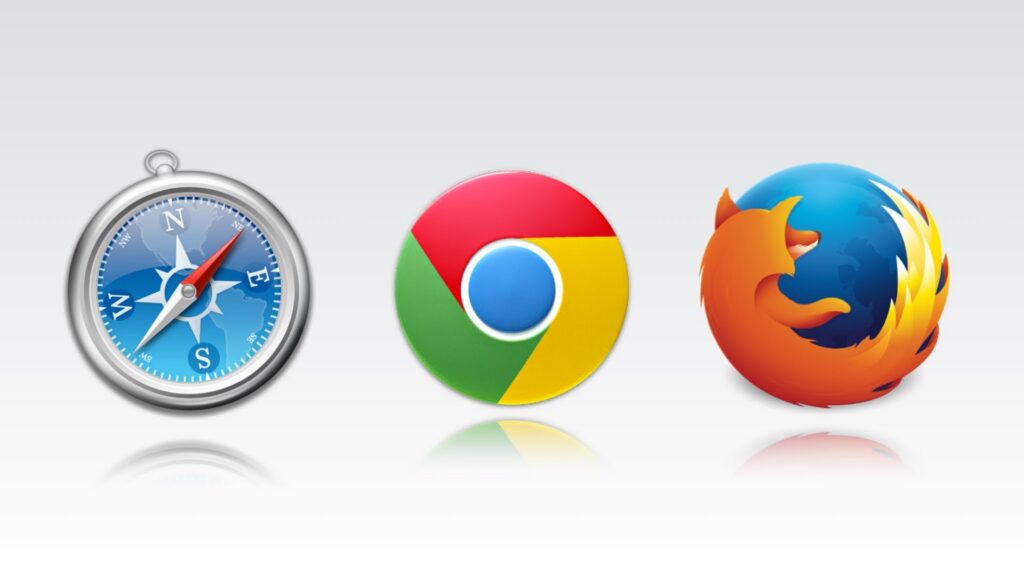 Safari, Chrome, and Firefox browser icons displayed next to each other.