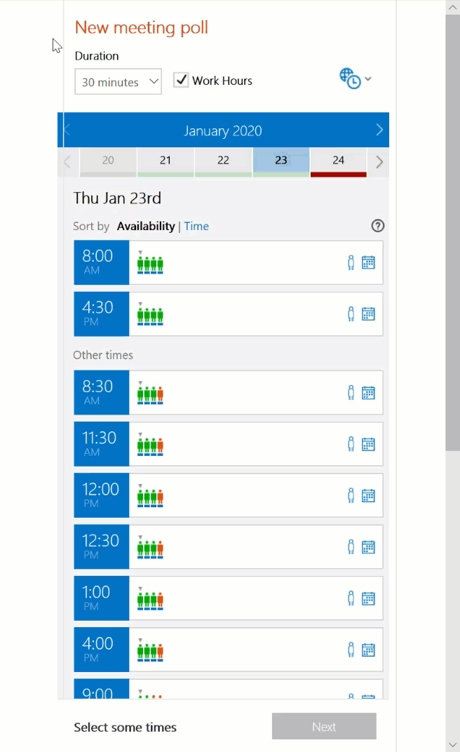 Animation GIF of the selecting time process