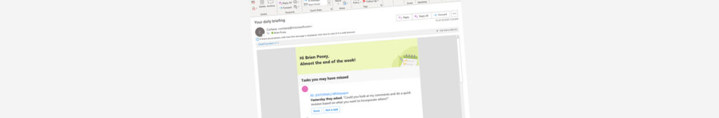 Screenshot of the daily briefing email header and body.