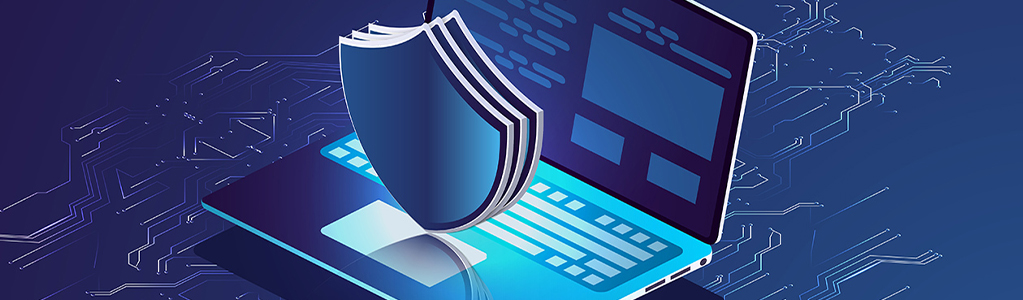 Laptop with a shield.