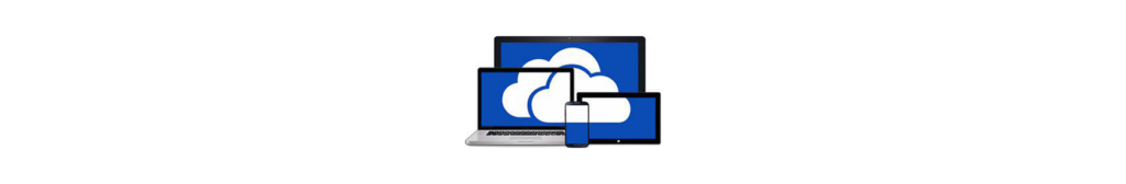 Illustrated image of the OneDrive cloud logo on mobile and desktop devices.