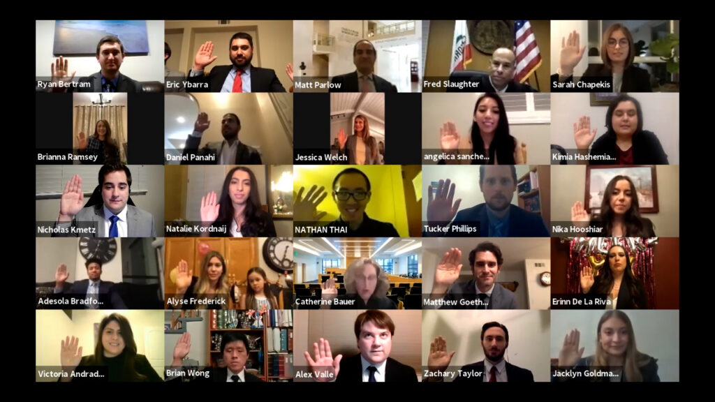 2020 bar exam passers being sworn in via Zoom