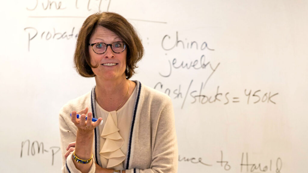 Celestine McConville teaching a law class.