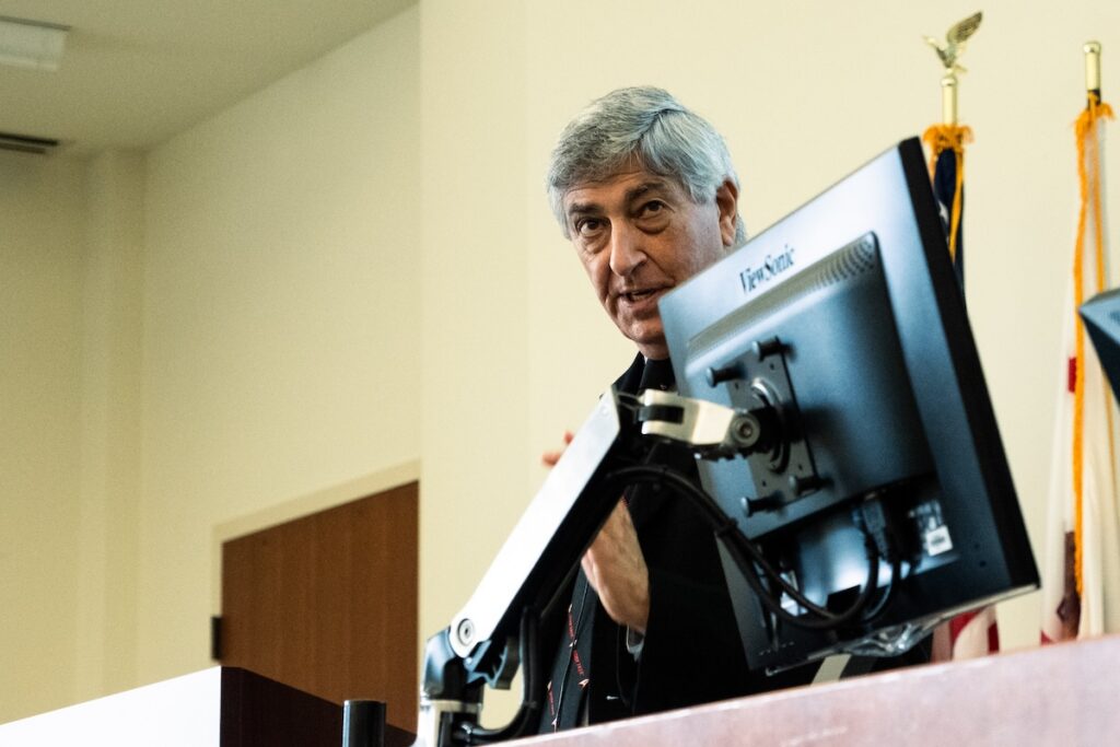 Photograph of Professor Mainero during a Bar Preparation session