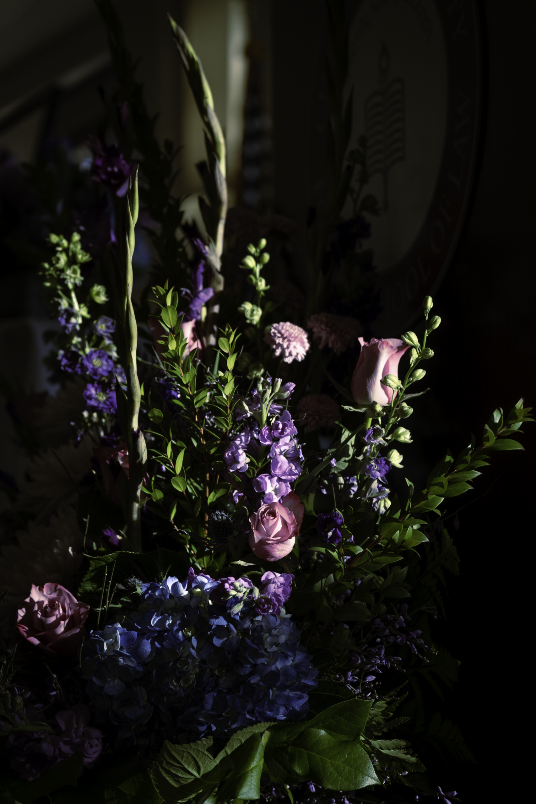 Photograph of the floral decorations at the memorial for Professor Nancy Schultz