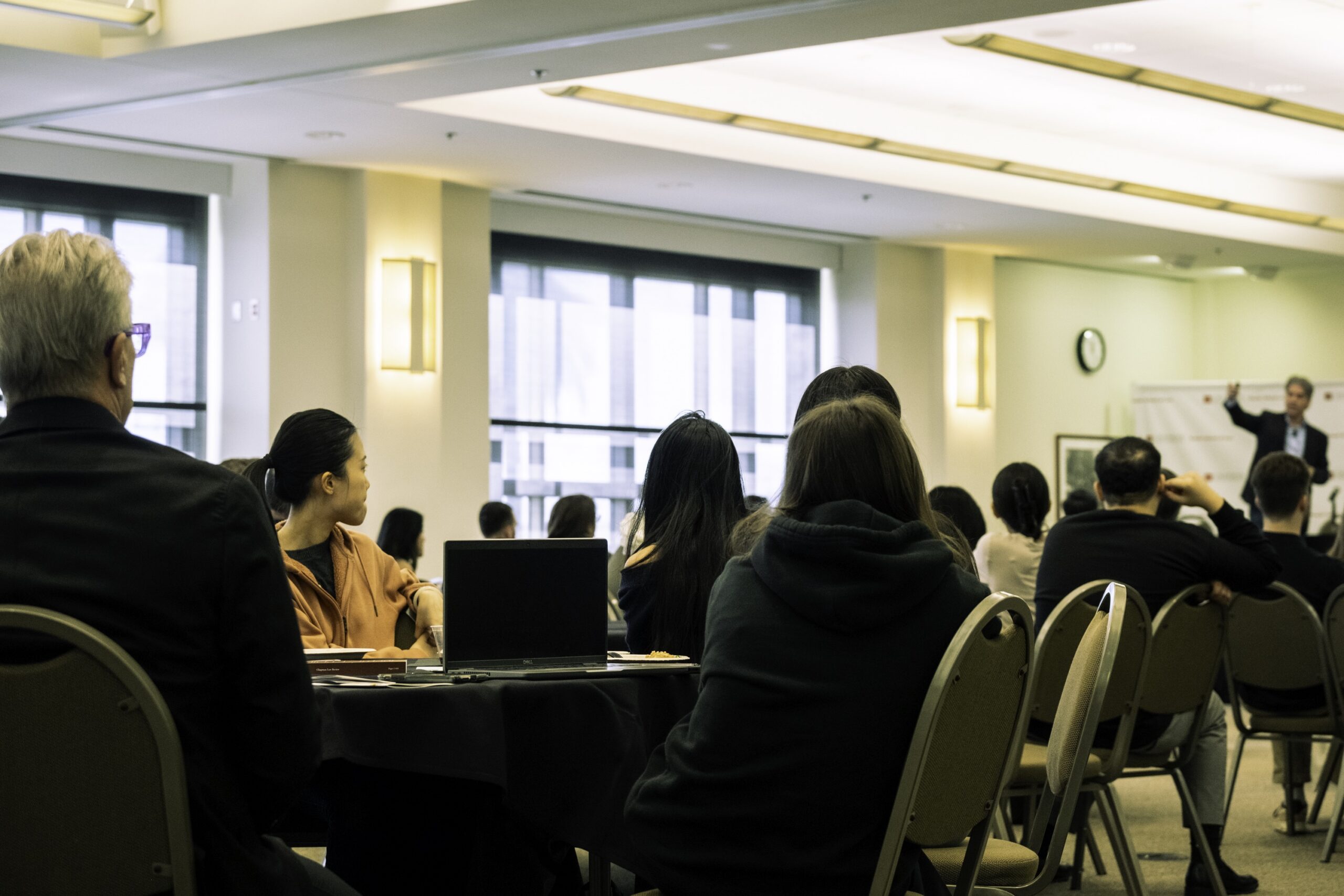 Photograph of the audience during the keynote address by Damien Riehl at the 2024 Chapman Law Review Symposium