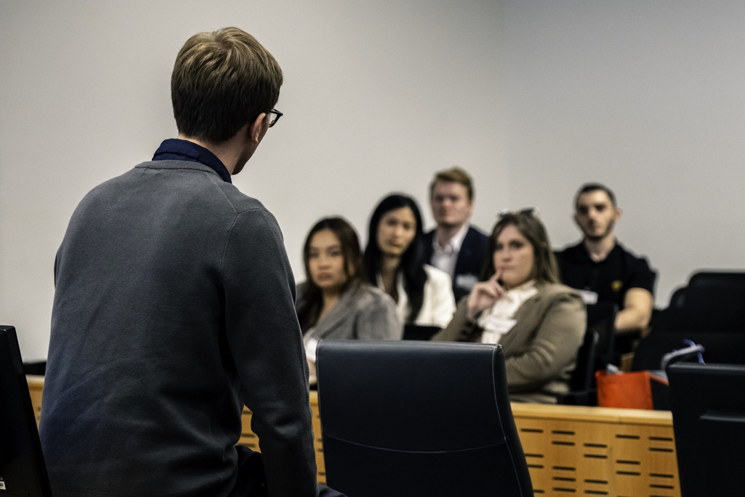 Photograph of a Chapman Professor addressing prospective students during scholars weekend