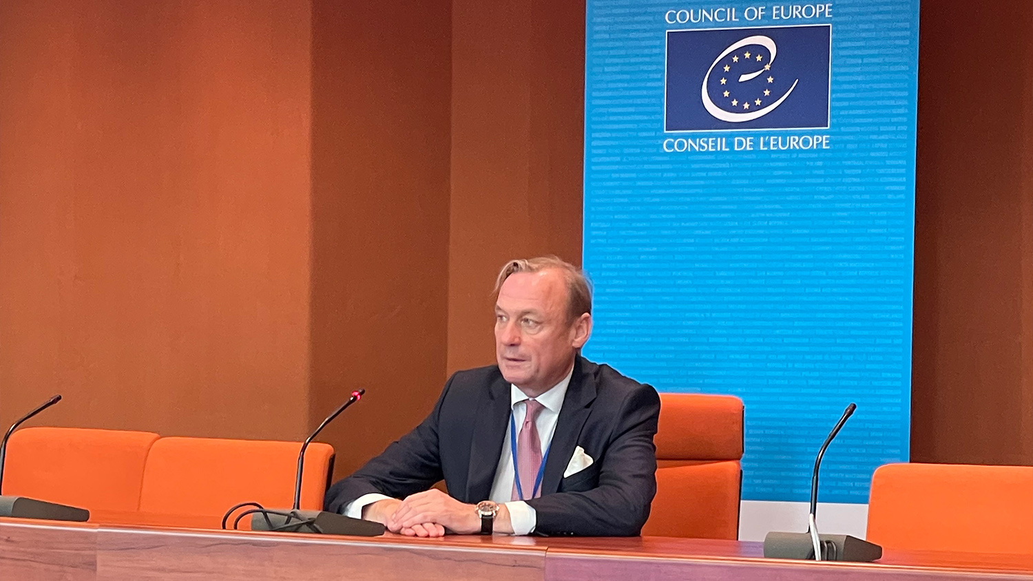 Kristian Bartholin, Head of Data Protection Unit, Council of Europe addressing the law students during the visit to the Council of Europe on July 3