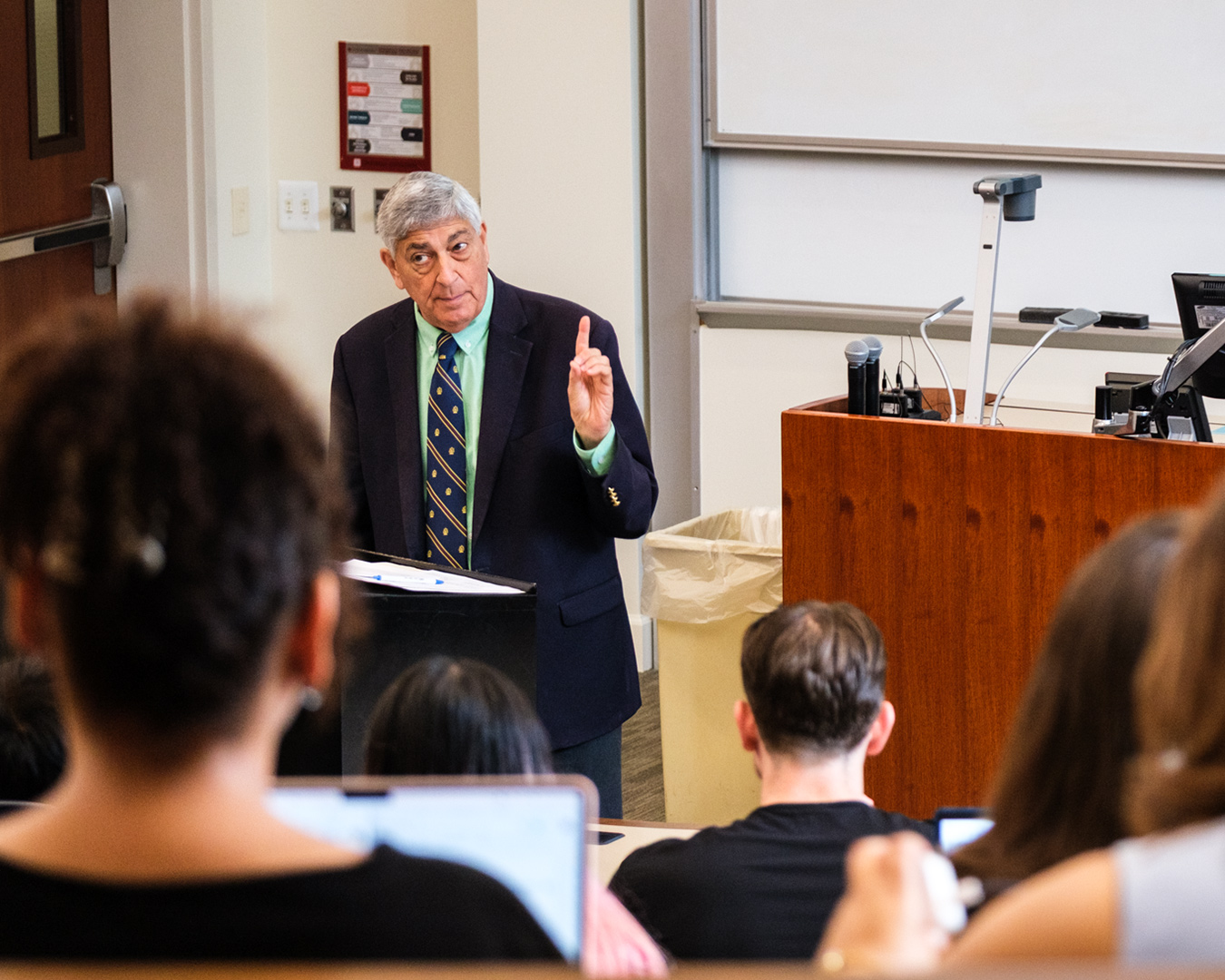 Photo of a Fowler professor during an introductory lecture