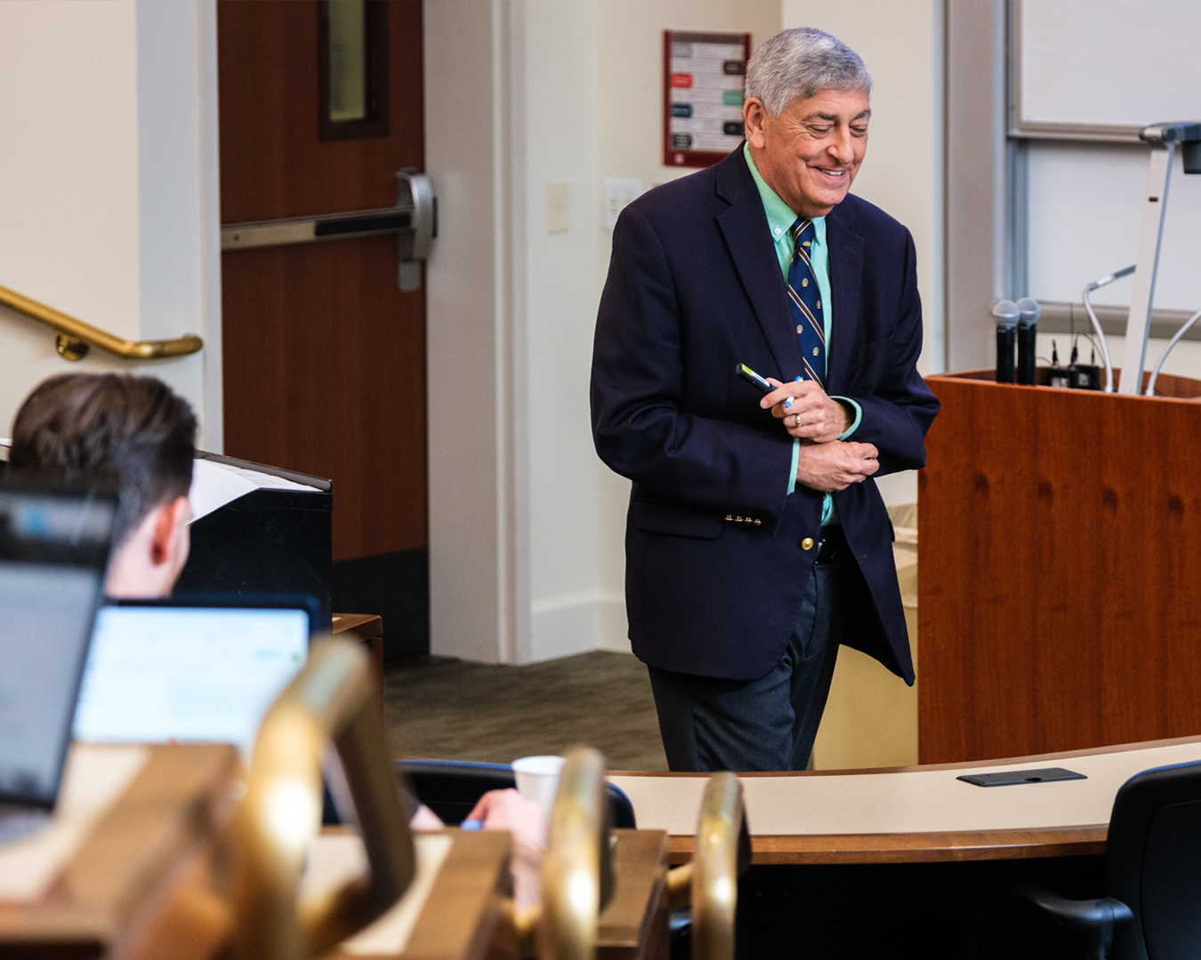Photo of a Fowler professor during an introductory lecture