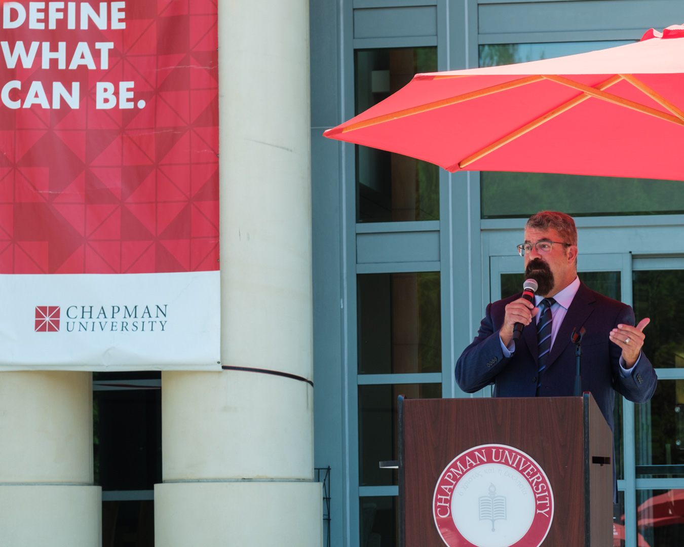 Photo of Dean Paton addressing the students at lunch