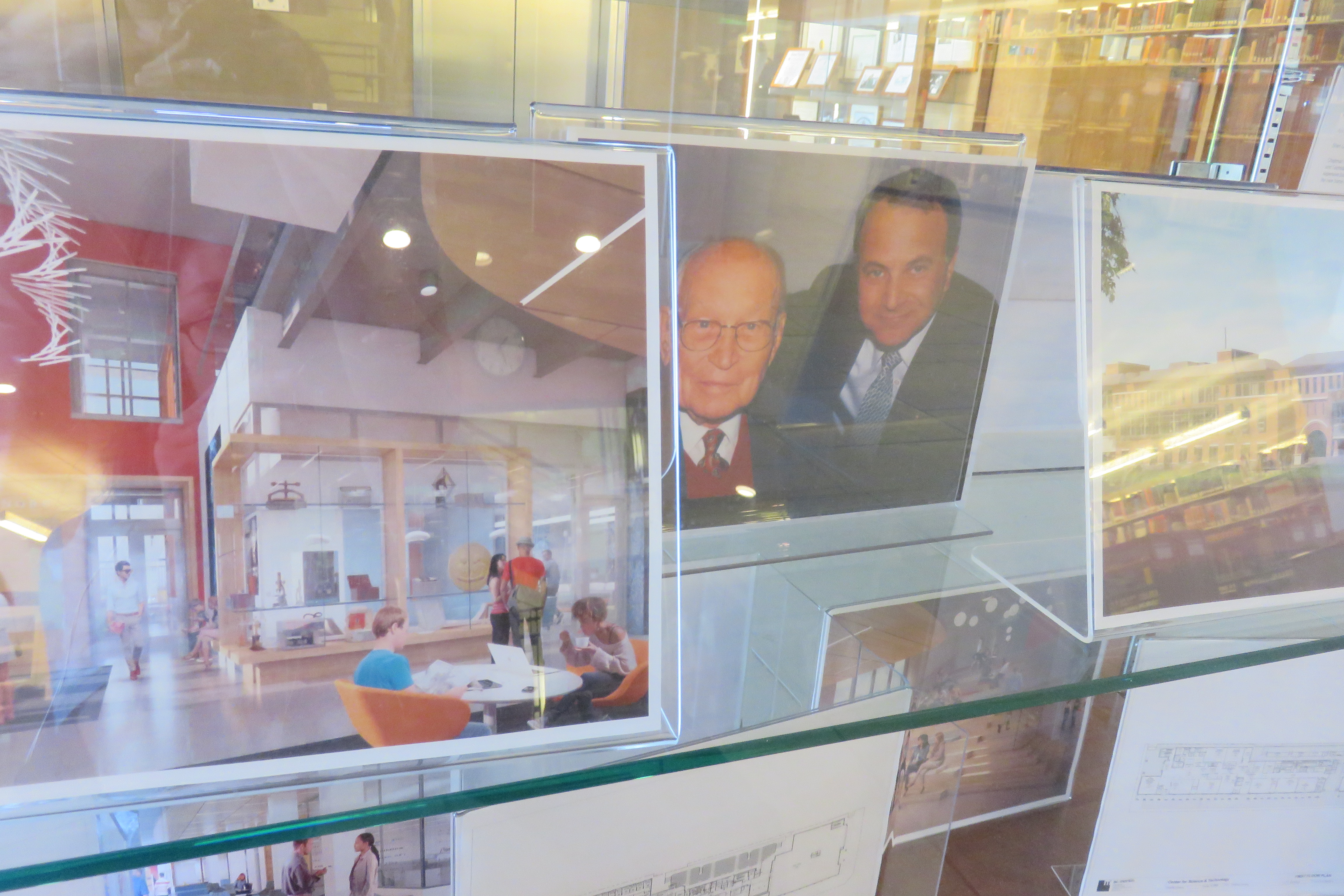 Pictures in display case.