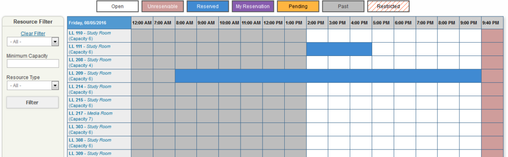 Screenshot of room booking process