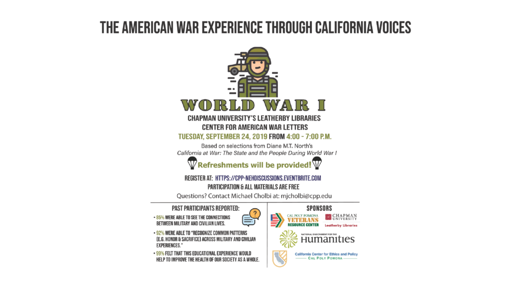 Flyer with a clipart image of a soldier and the text contained in the blog post