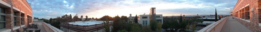 Panoramic view of the area surrounding Orange, taken from the fourth floor terrace of the Leatherby Libraries