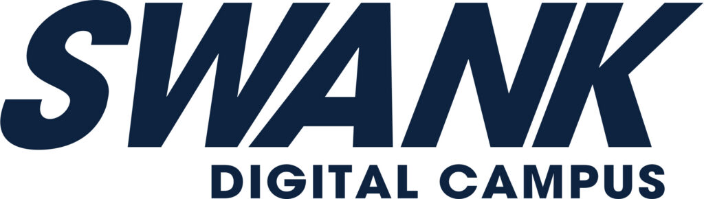 Logo for Swank Digital Campus, with the name of the database in blue font on a white background