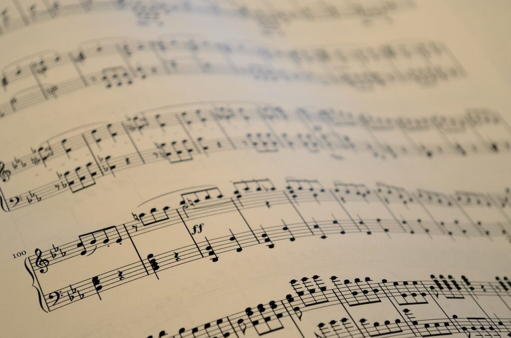 A rippling page of sheet music