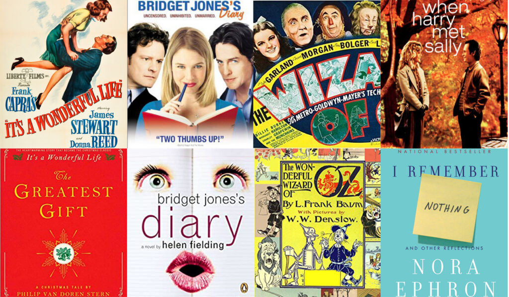 Collage of movie posters and book covers of all the films and books mentioned in this blog post.