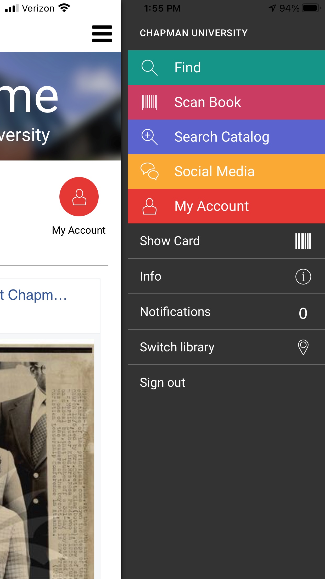 Screen capture of the MyLibrary! app
