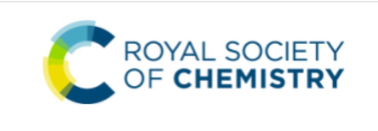 Logo for the Royal Society of Chemistry. The name of the society is in blue font on a white background. To the left of the name of the society is a large capital letter "C," in blue with yellow and lighter blue segments drawn onto it.