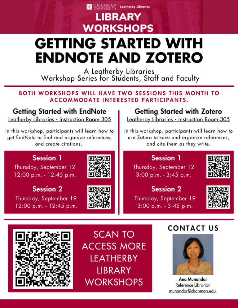 Library Workshops Promo Leatherby Libraries | Chapman Blogs