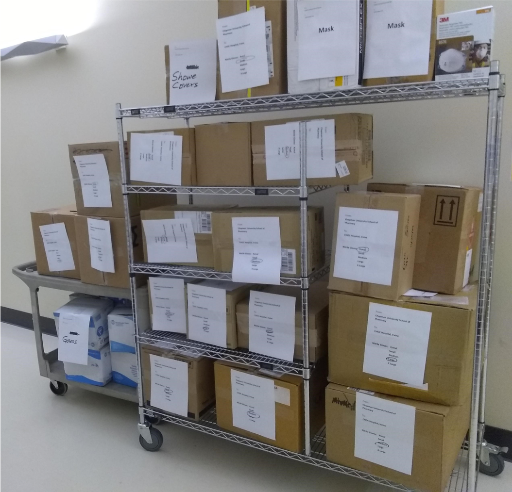 donated boxes of gloves and masks