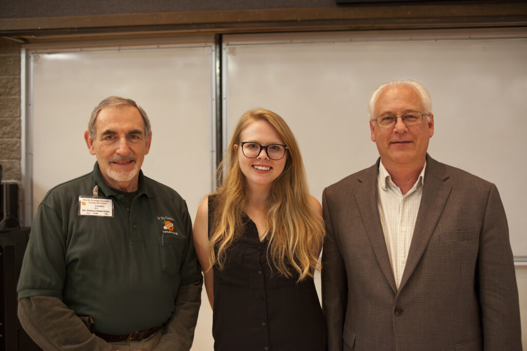 Allie Smith (center) was awarded a $3000 scholarship from the North Orange County Computer Club.