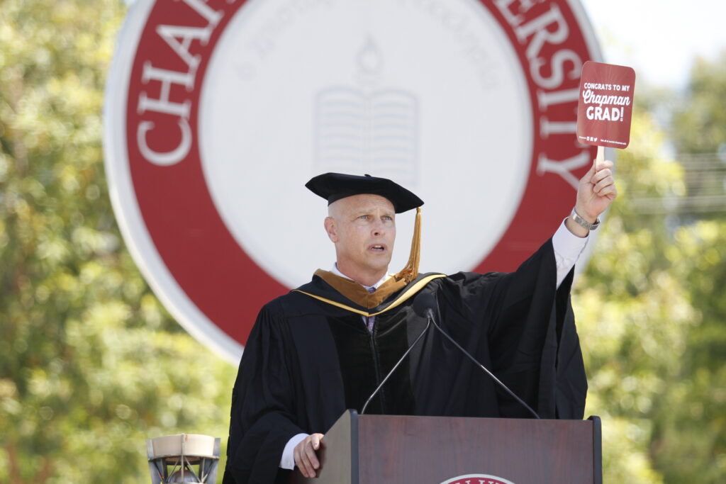 Paul Cook delivers keynote address at Schmid College 2017 Commencement ceremony.
