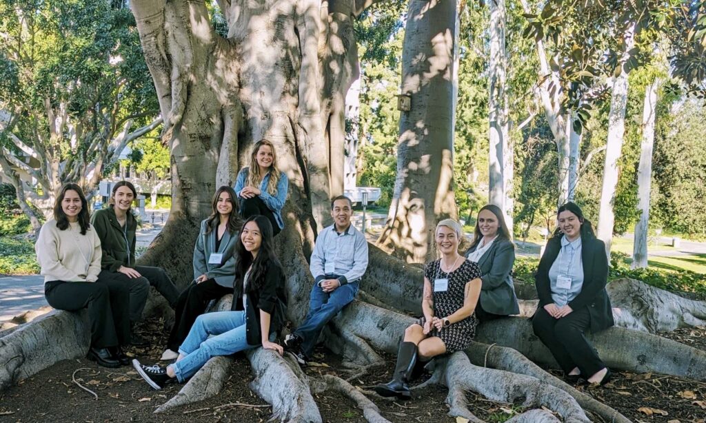 Members of Jeremy Hsu's lab group pose at SABER West at University of California, Irvine.