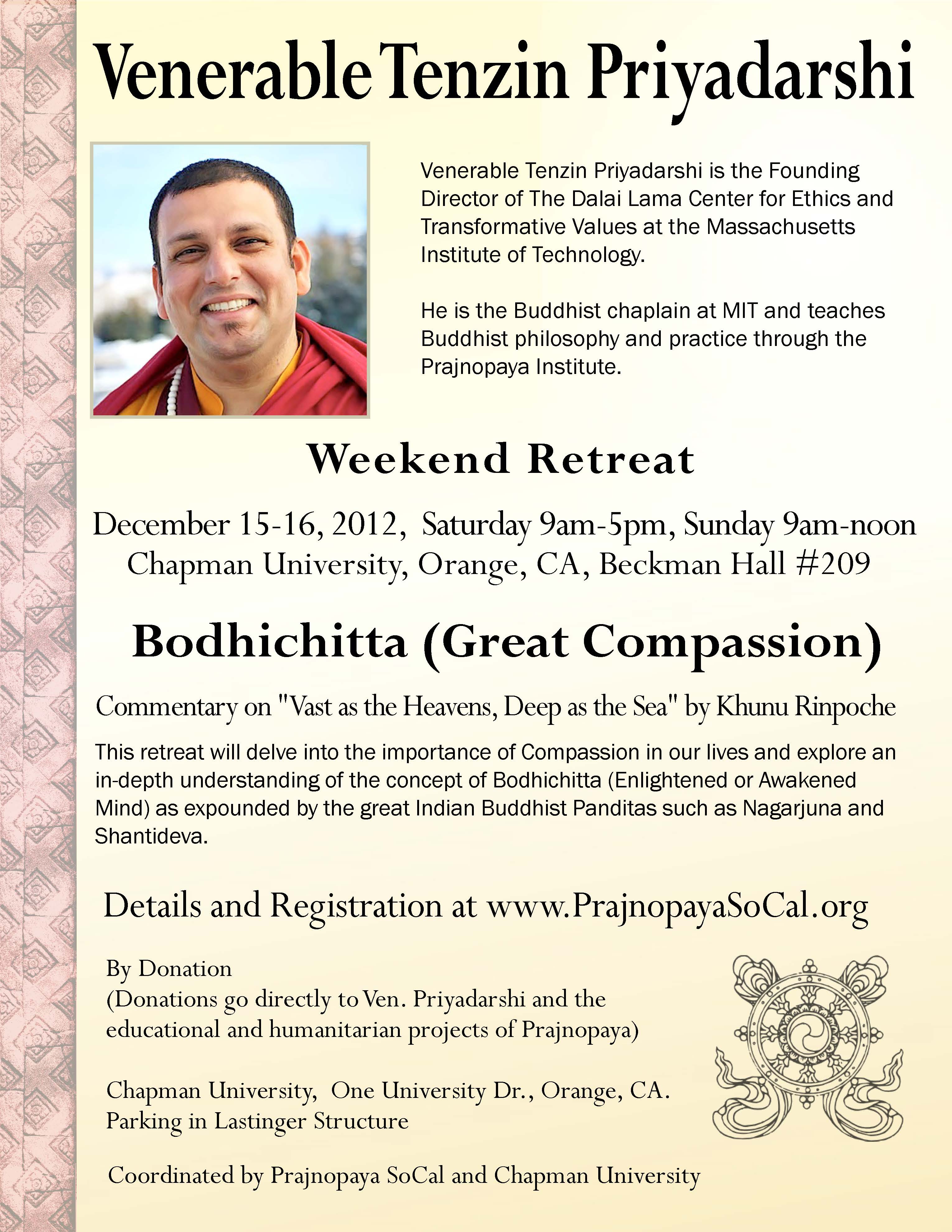 Flyer for Venerable Tenzin Priyadarshi