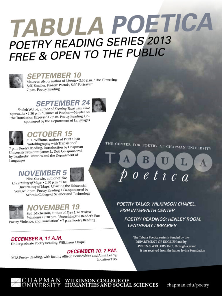 Poster for Tabula Poetica Poetry Reading Series 2013.