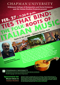 Flyer for Italian Folk Music event.