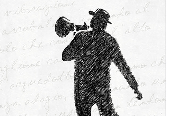 Drawing of person with megaphone.