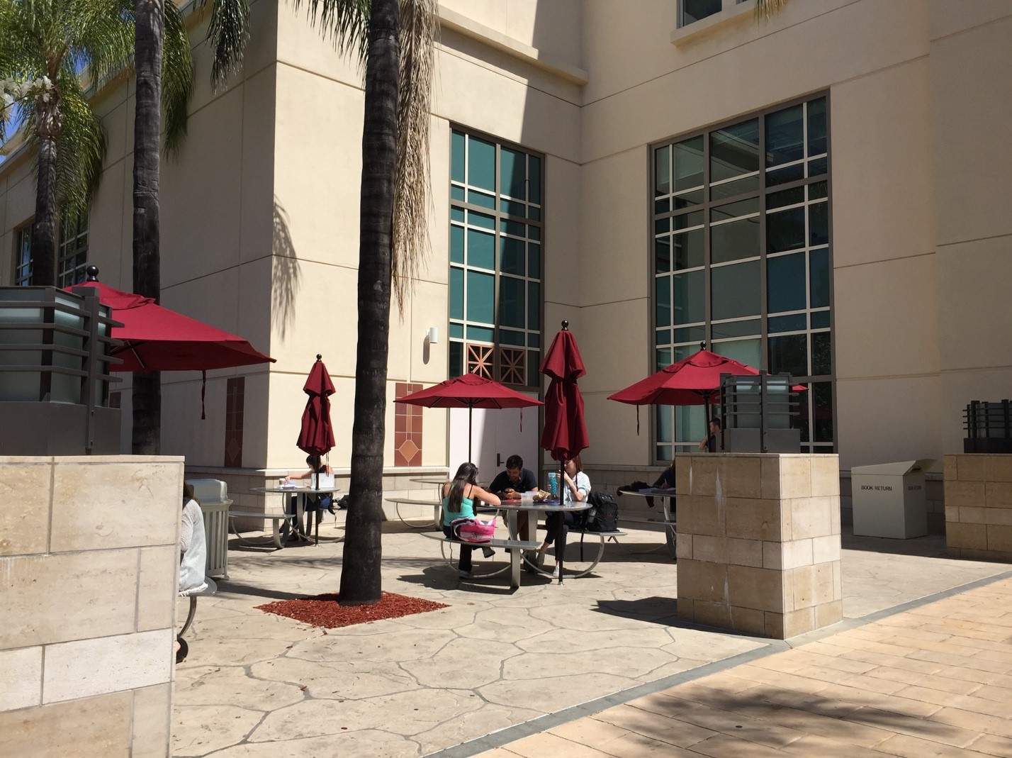 Students working on patio.